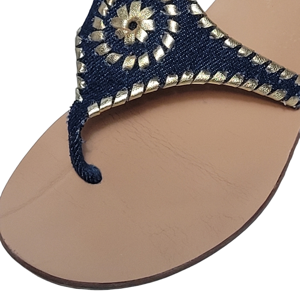 Jack Rogers Denim Blue Gold Leather Navajo Gladiator Sandals - Picture 8 of 10